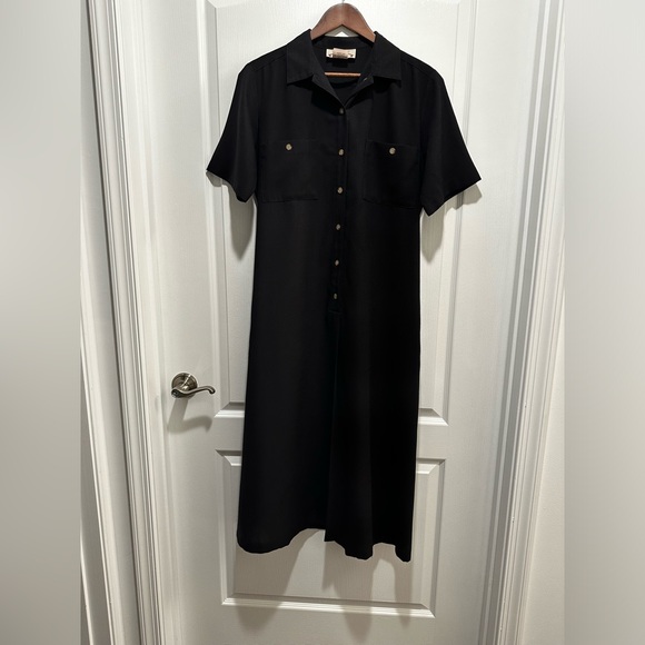 Vintage Orvis Women’s Black Long Midi Dress Button up Shirt with Pockets - Picture 3 of 14